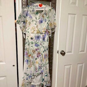 Calvin Klein  Floral High-Low Faux Wrap Dress